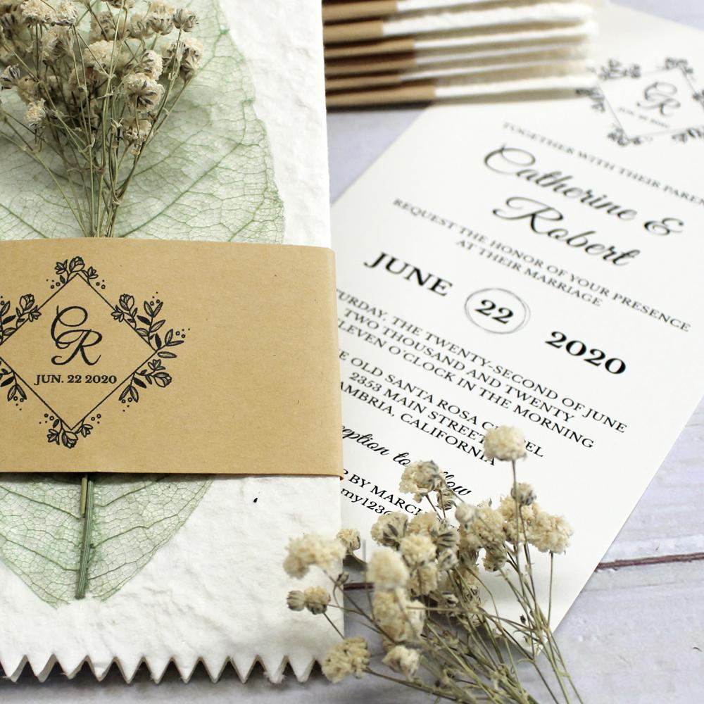 Handmade Green Leaf Wedding Invitations Personalized with Babysbreath Flower Picky Bride 