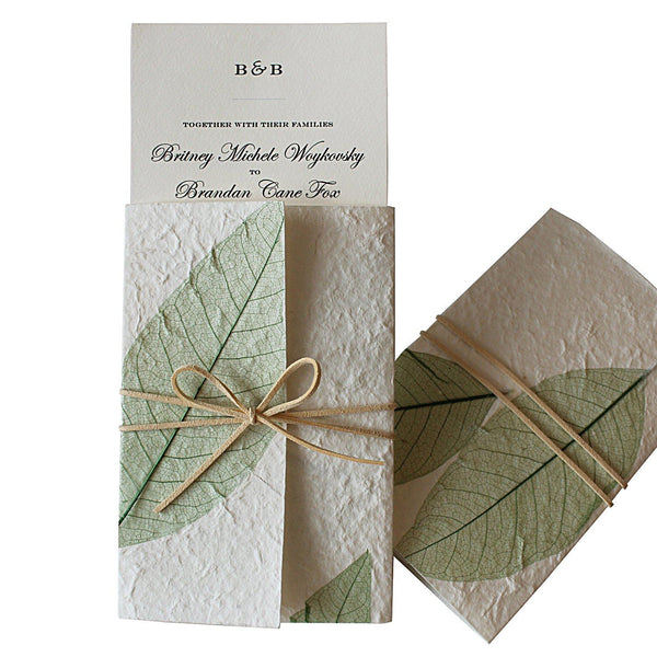 Handmade Wedding Invitations Off White Green Leaf Design Picky Bride 