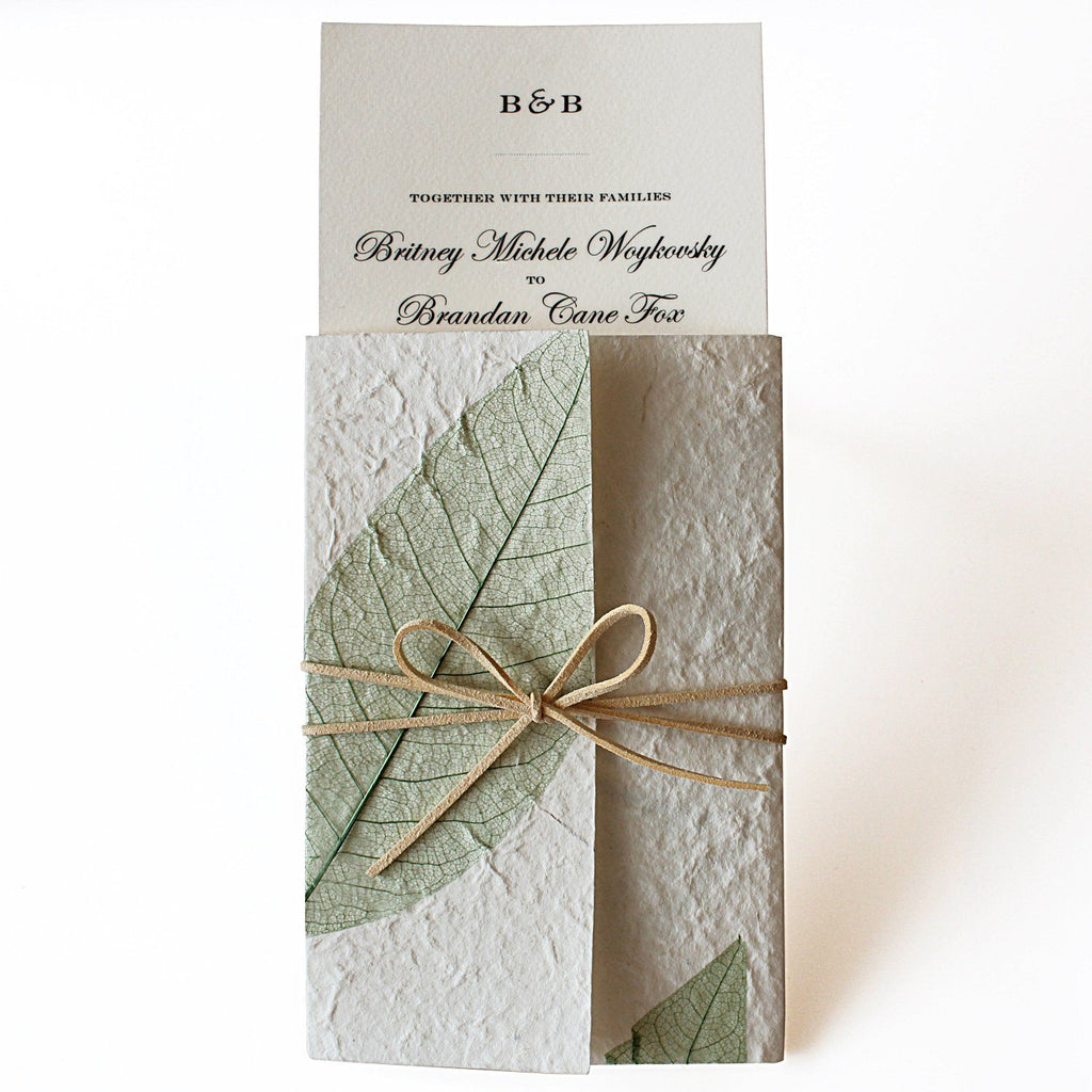 Handmade Wedding Invitations Off White Green Leaf Design Picky Bride 