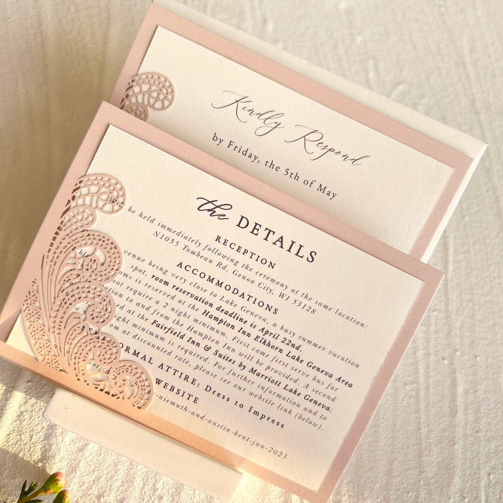Ivory and Blush Pink Wedding Invitations Suite, Elegant Pale Pink Wedding Cards and RSVP Card, Laser Cut Details Cards Wedding Ceremony Supplies Picky Bride 