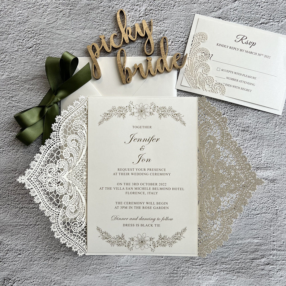 Ivory Lace Wedding Invitation Laser cut Lace Wedding Invitations elegant wedding invitations Party & Celebration Picky Bride 