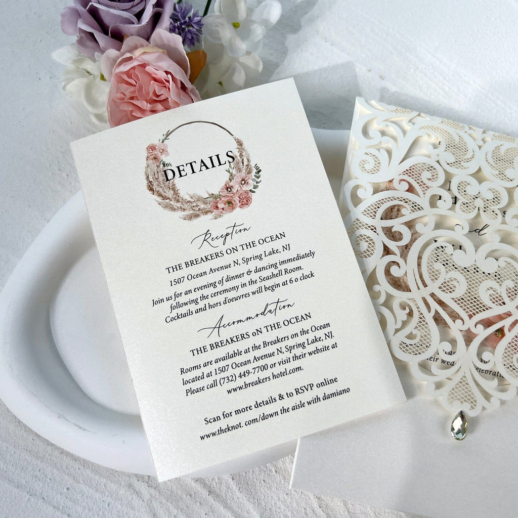 Ivory Pocket Floral Wedding Invitations and Enclosure Cards, Pampas Grass Invitation, Rustic Wedding Set Wedding Ceremony Supplies Picky Bride 