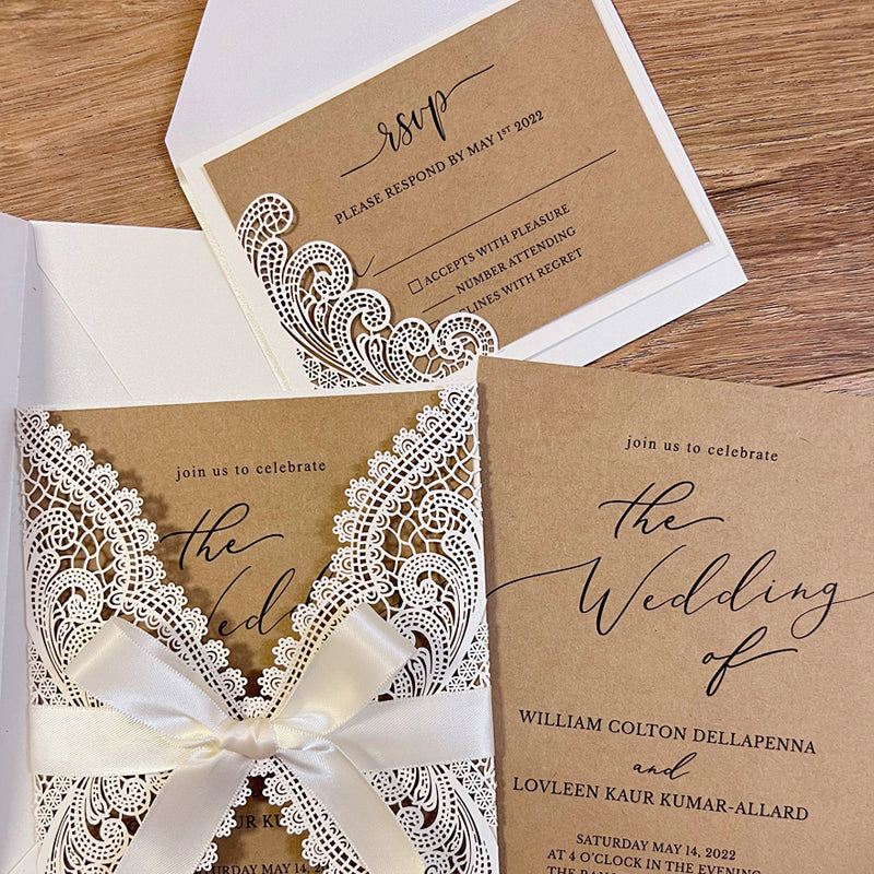 Kraft Wedding Invitation Set Personalised Lace Wedding Card Rustic Elegant Wedding Wedding Ceremony Supplies Picky Bride 