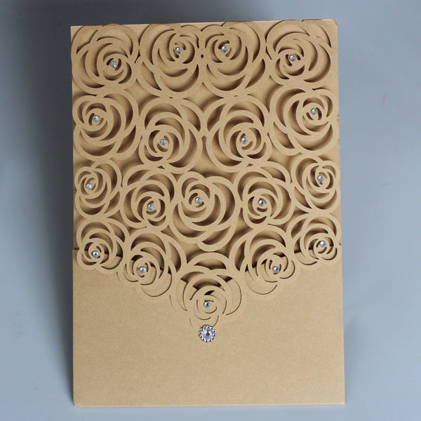 Lace Pocket Wedding Invitation Gold Rose Wedding Invites Picky Bride 