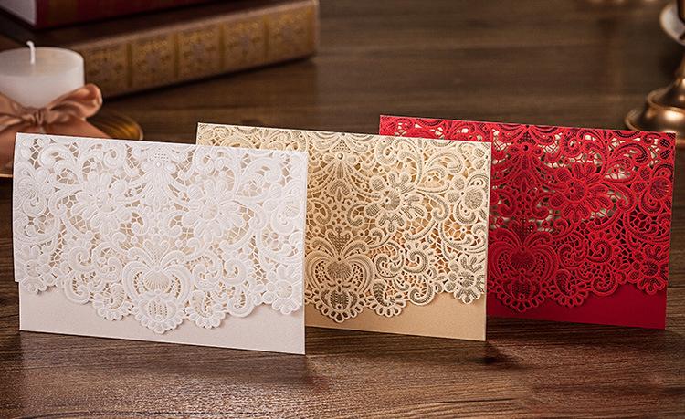 Lace Wedding Invitation, Pocket Wedding Invitation - Set of 50 Picky Bride 