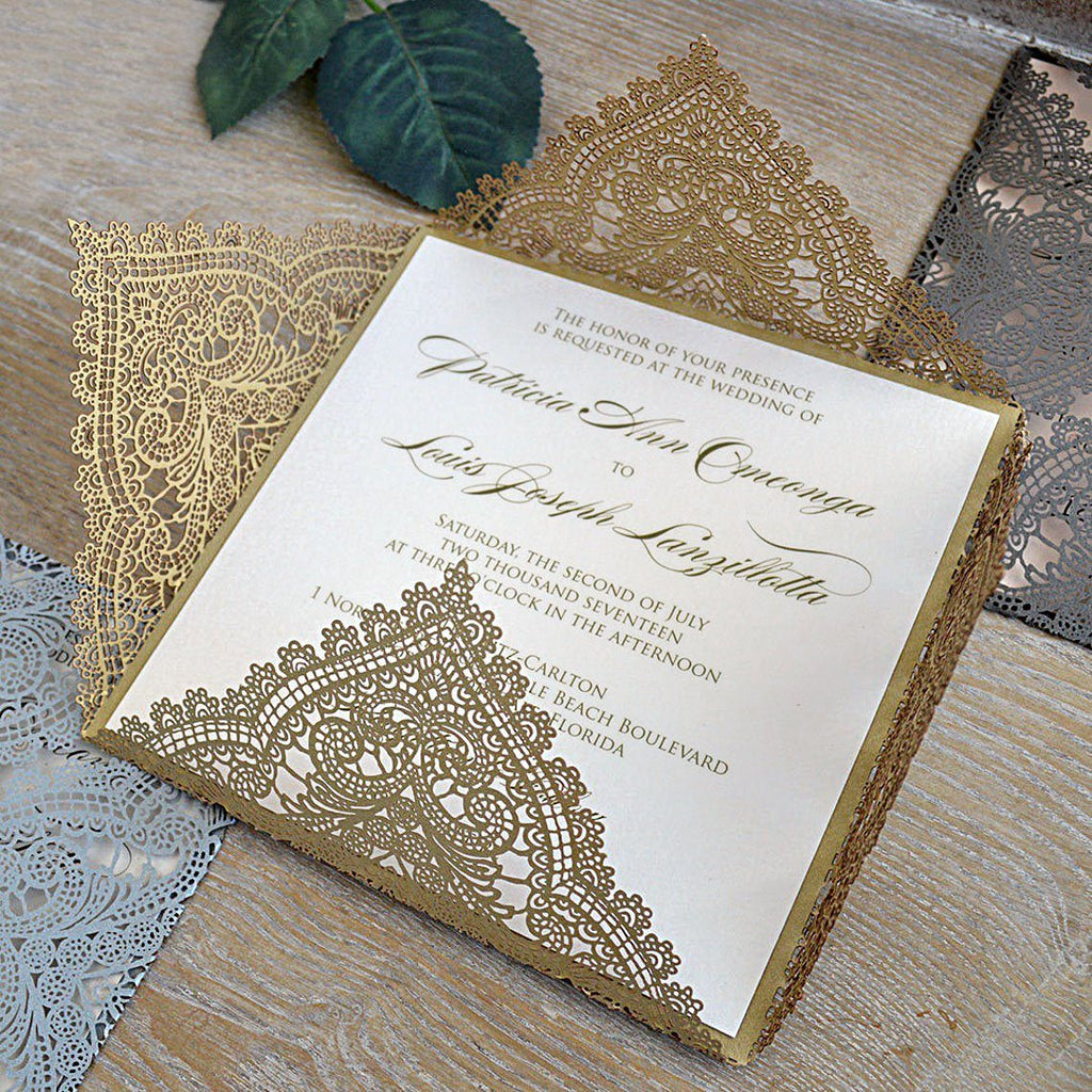 Laser Cut Gold Wedding Invitations Calligraphy Invitation Cards Personalized with your Invite Wording Picky Bride 
