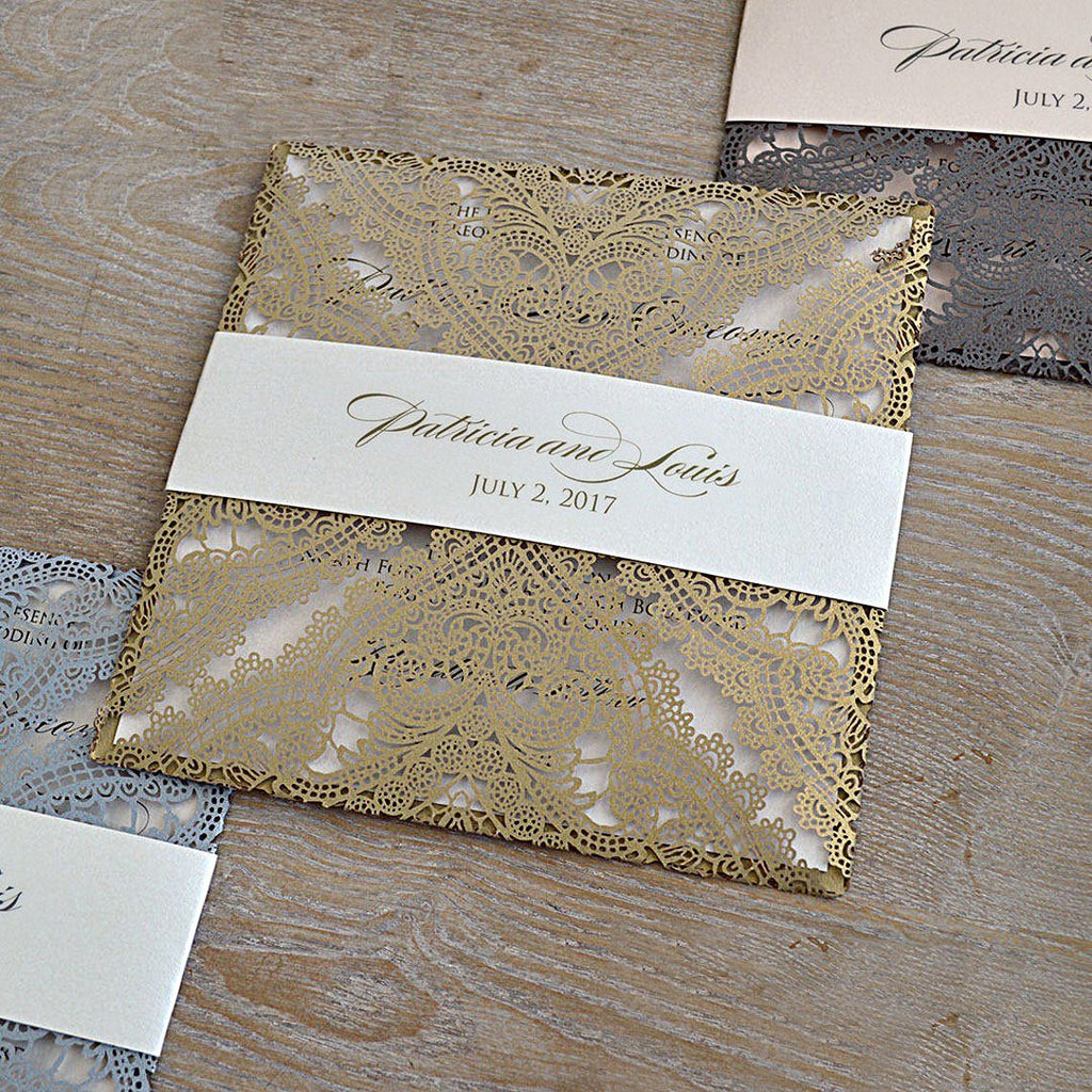 Laser Cut Gold Wedding Invitations Calligraphy Invitation Cards Personalized with your Invite Wording Picky Bride 
