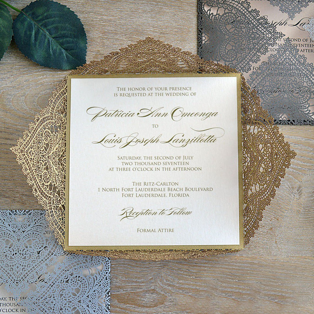 Laser Cut Gold Wedding Invitations Calligraphy Invitation Cards Personalized with your Invite Wording Picky Bride 