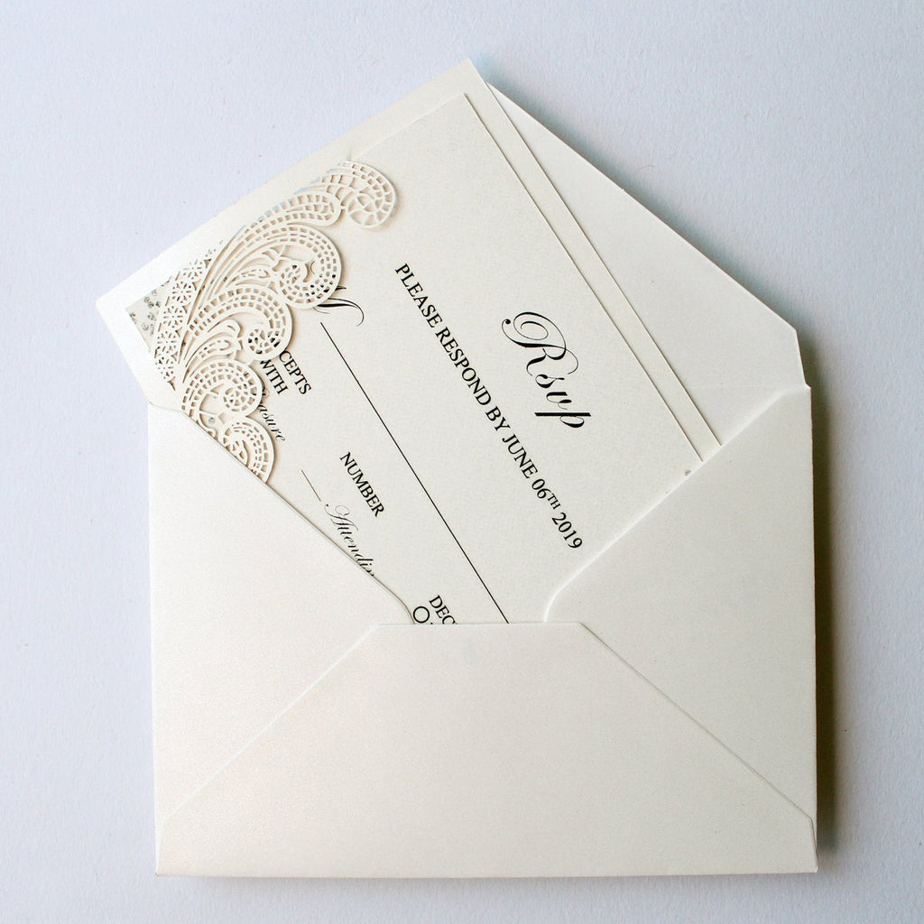 Laser Cut Ivory Wedding Invite Invitation Cards With Envelopes PB2001-IV Picky Bride 