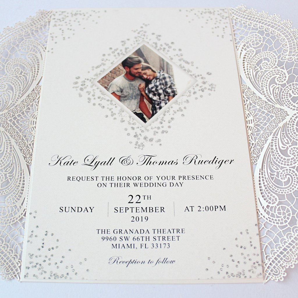 Laser Cut Ivory Wedding Invite Invitation Cards With Envelopes PB2001-IV Picky Bride 