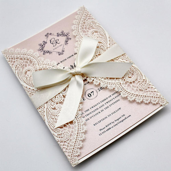 Laser Cut Lace Wedding Invitations with RSVP Cards Elegant Wedding In
