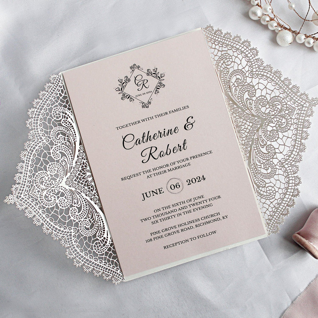 Laser Cut Lace Wedding Invitations with RSVP Cards, Elegant Wedding Invites - Picky Bride Picky Bride 