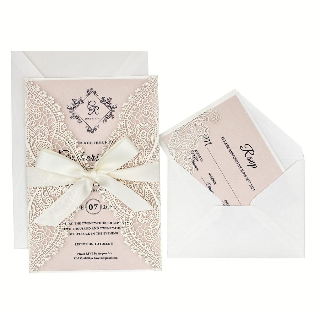 Laser Cut Lace Wedding Invitations with RSVP Cards, Elegant Wedding Invites - Picky Bride Picky Bride 