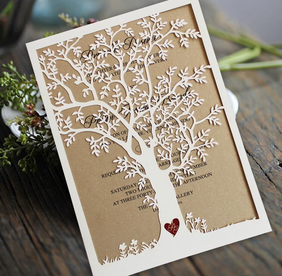 Laser Cut Tree Wedding Invitations, Fall Wedding Invitation Cards, Tree Wedding Invite, Rustic Wedding Invitations Picky Bride 