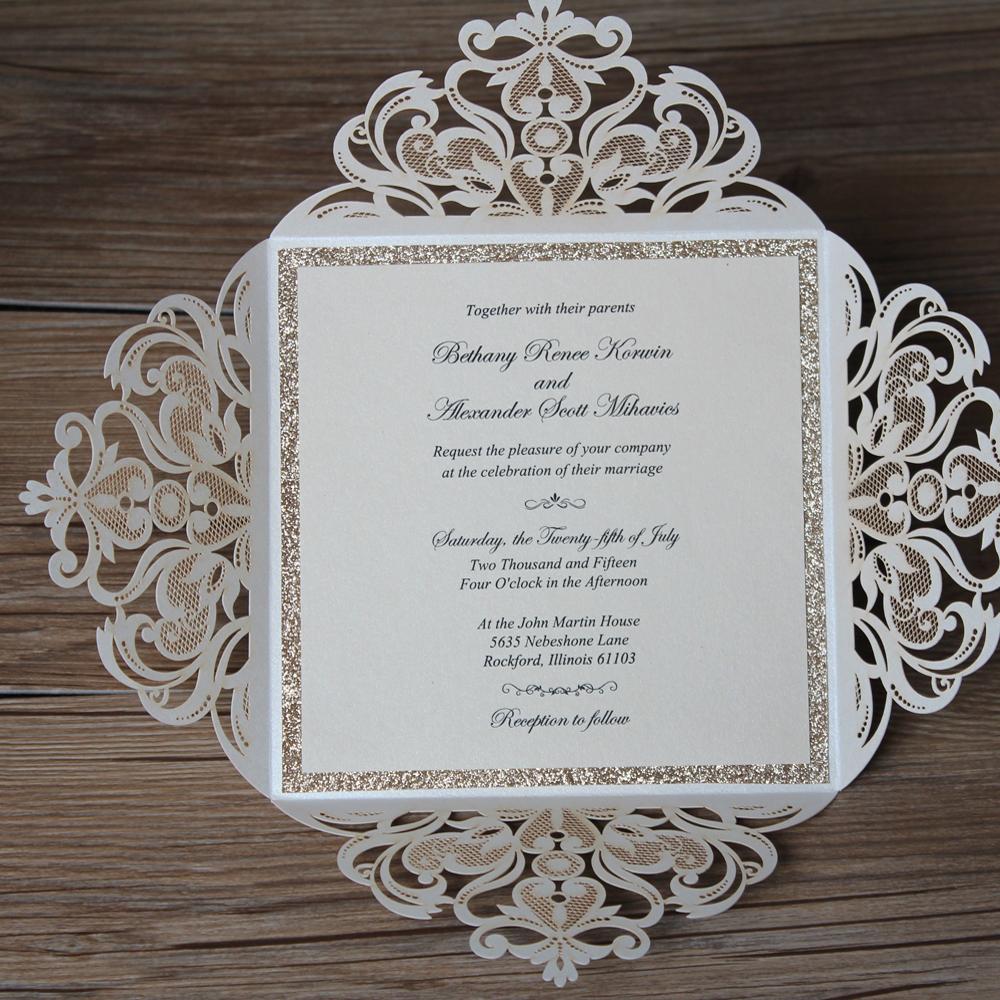 Laser Cut Wedding Invitations Gold Glitter Invitation with Belly Band 15 x 15 cm Picky Bride 