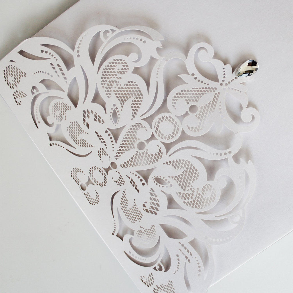 Laser Cutting Invitations, White Customized Invites Cards with RSVP Cards Picky Bride 