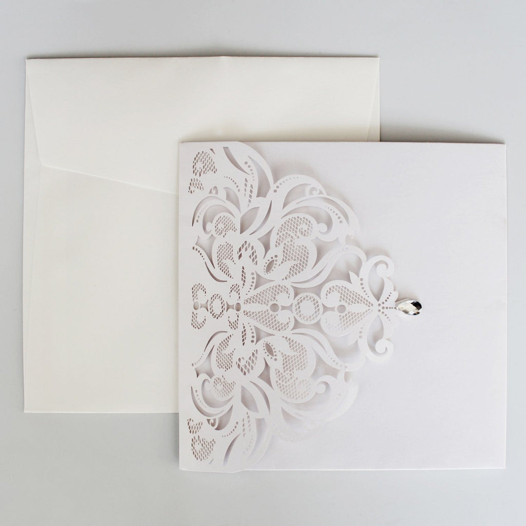 Laser Cutting Invitations, White Customized Invites Cards with RSVP Cards Picky Bride 