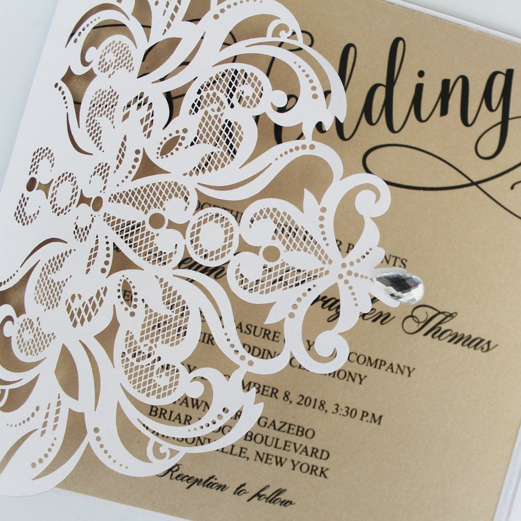 Laser Cutting Invitations, White Customized Invites Cards with RSVP Cards Picky Bride 