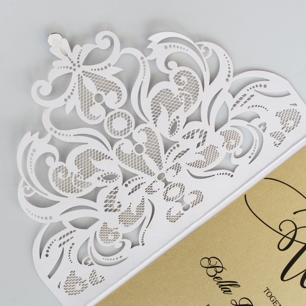 Laser Cutting Invitations, White Customized Invites Cards with RSVP Cards Picky Bride 