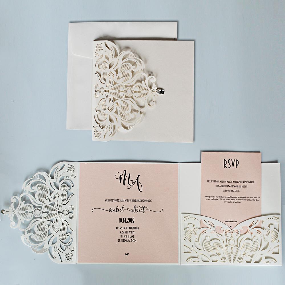 Laser Cutting Wedding Invitation with RSVP Ivory and Pale Pink Bridal Shower Invitation Cards Picky Bride 