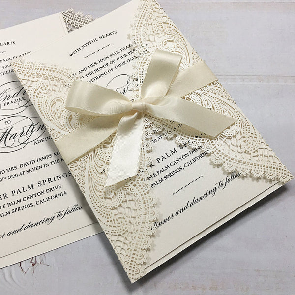 Laser Cutting Wedding Invitations with RSVP Cards Ivory Invitation Cards Picky Bride 