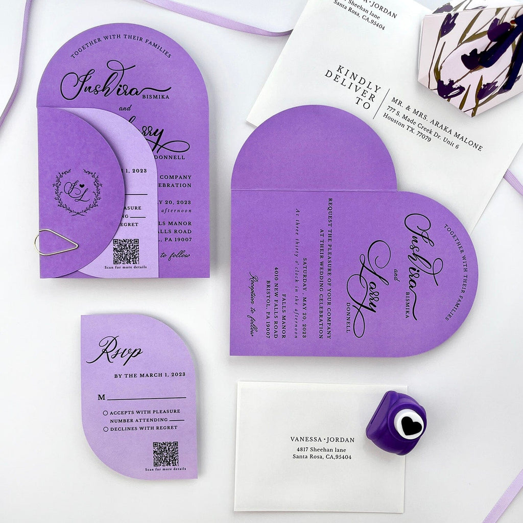 Lavender and Purple Heart Wedding Invitation Suite, Personalized Invitations, Unique Wedding Card Wedding Ceremony Supplies Picky Bride 