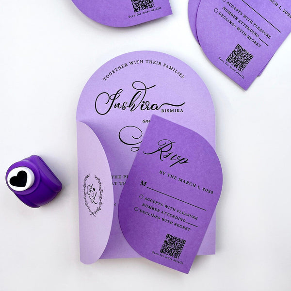 Lavender and Purple Heart Wedding Invitation Suite, Personalized Invitations, Unique Wedding Card Wedding Ceremony Supplies Picky Bride 