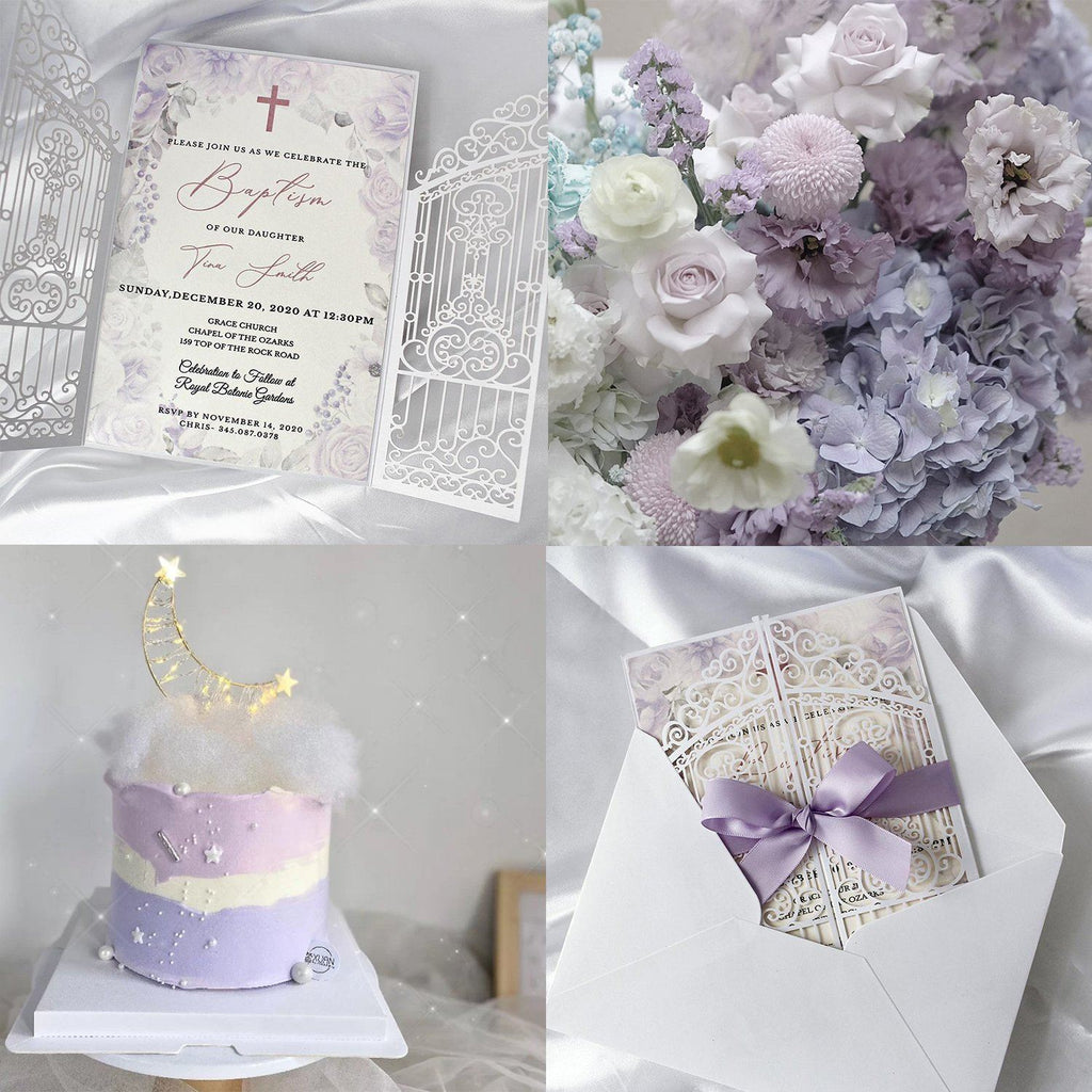 Lavender Baby Shower Invitation, Floral Garden Baby Birthday Invite Gate Invitations for Baby Shower / Wedding / Party Picky Bride 