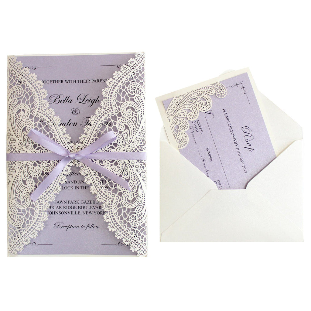 Lavender Purple Wedding Invitations with RSVP Cards Picky Bride 