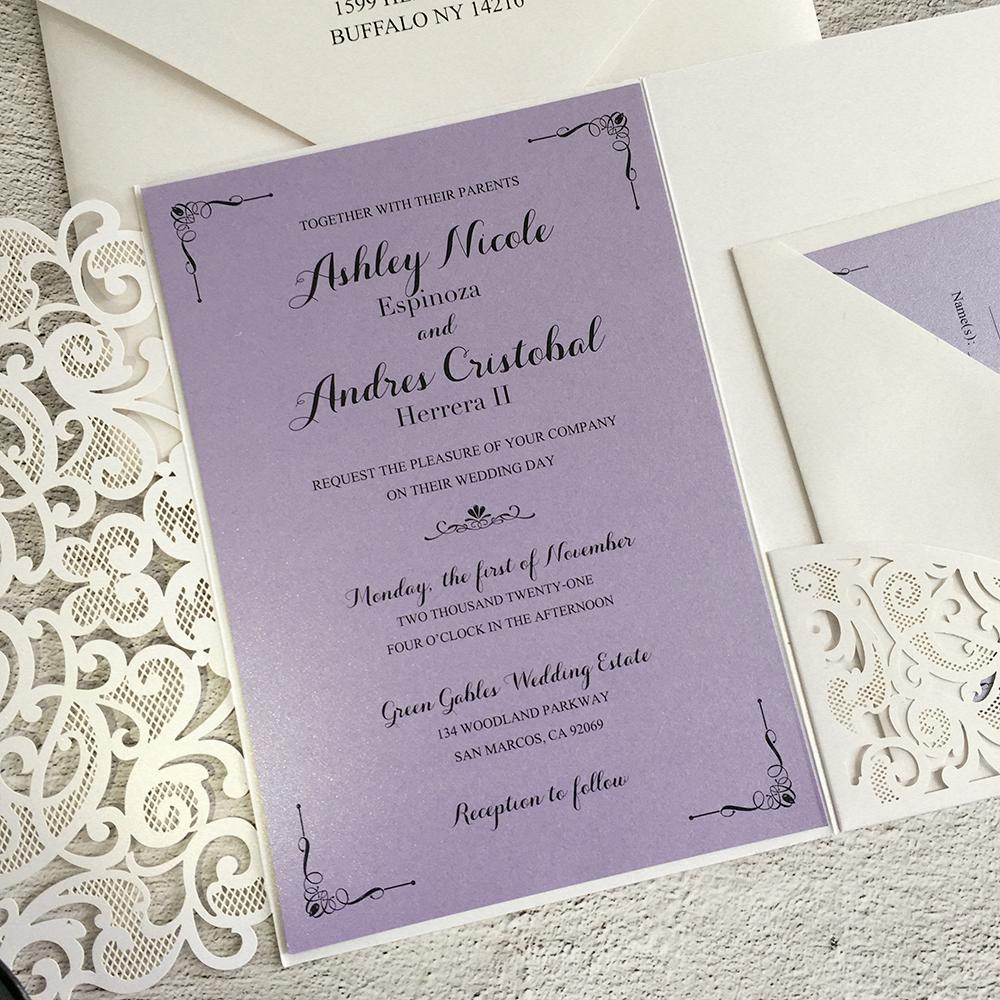 Lilac Lavender Purple Wedding Invitations with RSVP Cards, Customized Invite Wording Picky Bride 