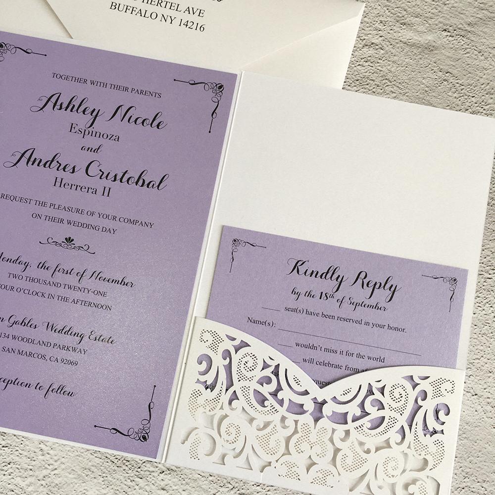 Lilac Lavender Purple Wedding Invitations with RSVP Cards, Customized Invite Wording Picky Bride 