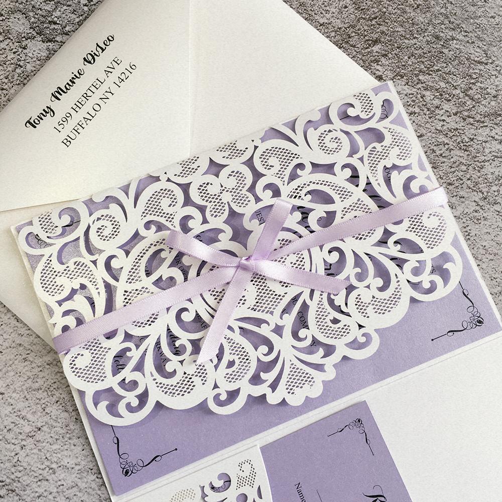 Lilac Lavender Purple Wedding Invitations with RSVP Cards, Customized Invite Wording Picky Bride 