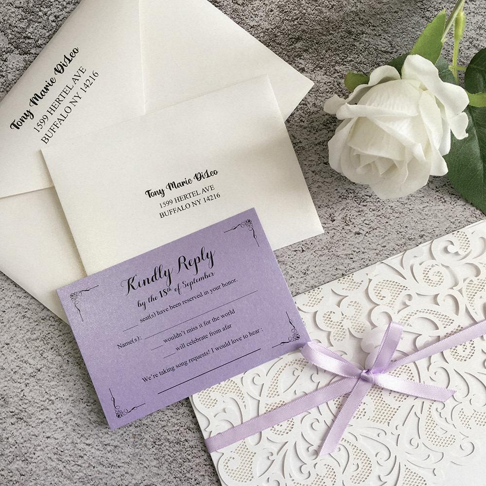 Lilac Lavender Purple Wedding Invitations with RSVP Cards, Customized Invite Wording Picky Bride 