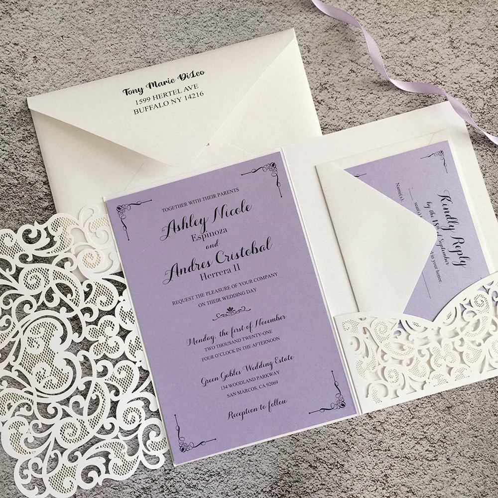 Lilac Lavender Purple Wedding Invitations with RSVP Cards, Customized Invite Wording Picky Bride 