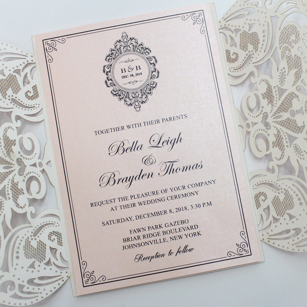 Luxurious Glitter Pink Wedding Invitations, Romantic Invitations Customized Wording Picky Bride 