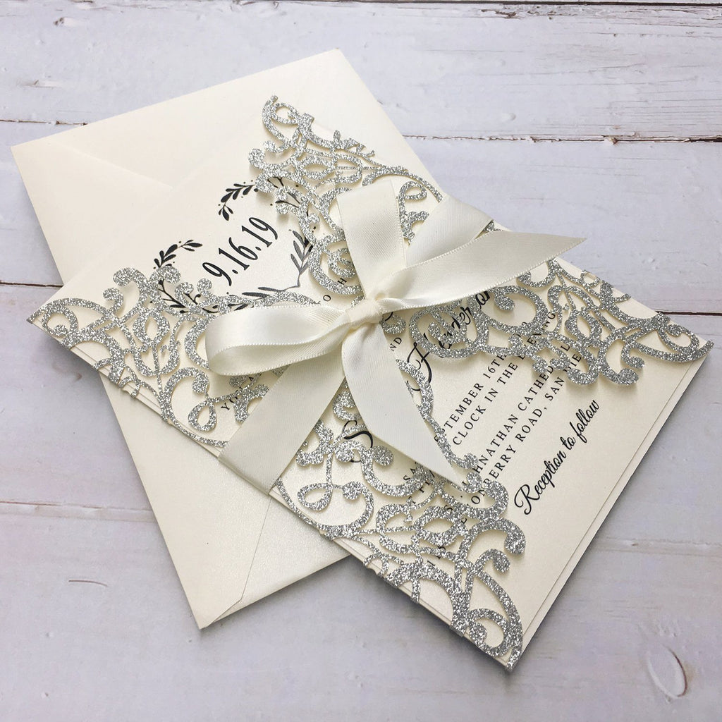 Luxury Glitter Silver Wedding Invitations, Grey Invitation Cards for Wedding Picky Bride 