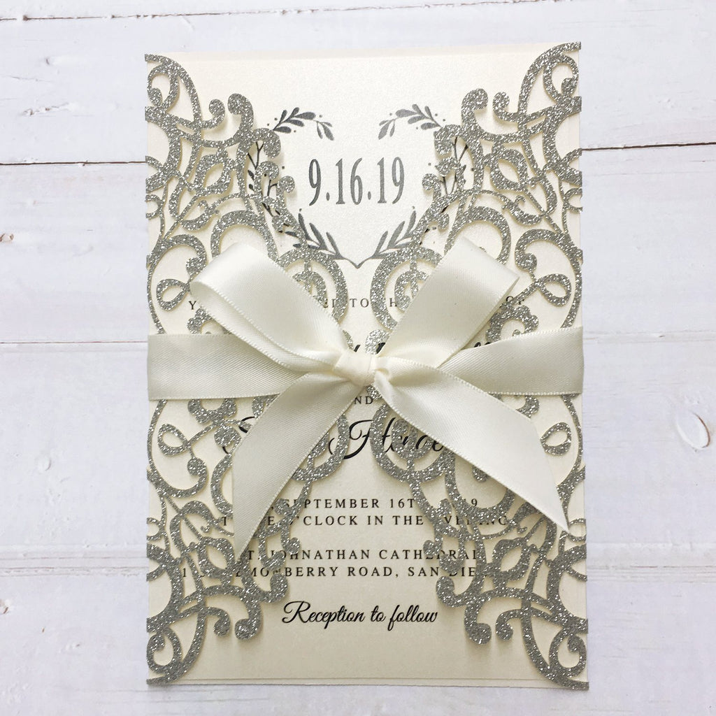 Luxury Glitter Silver Wedding Invitations, Grey Invitation Cards for Wedding Picky Bride 