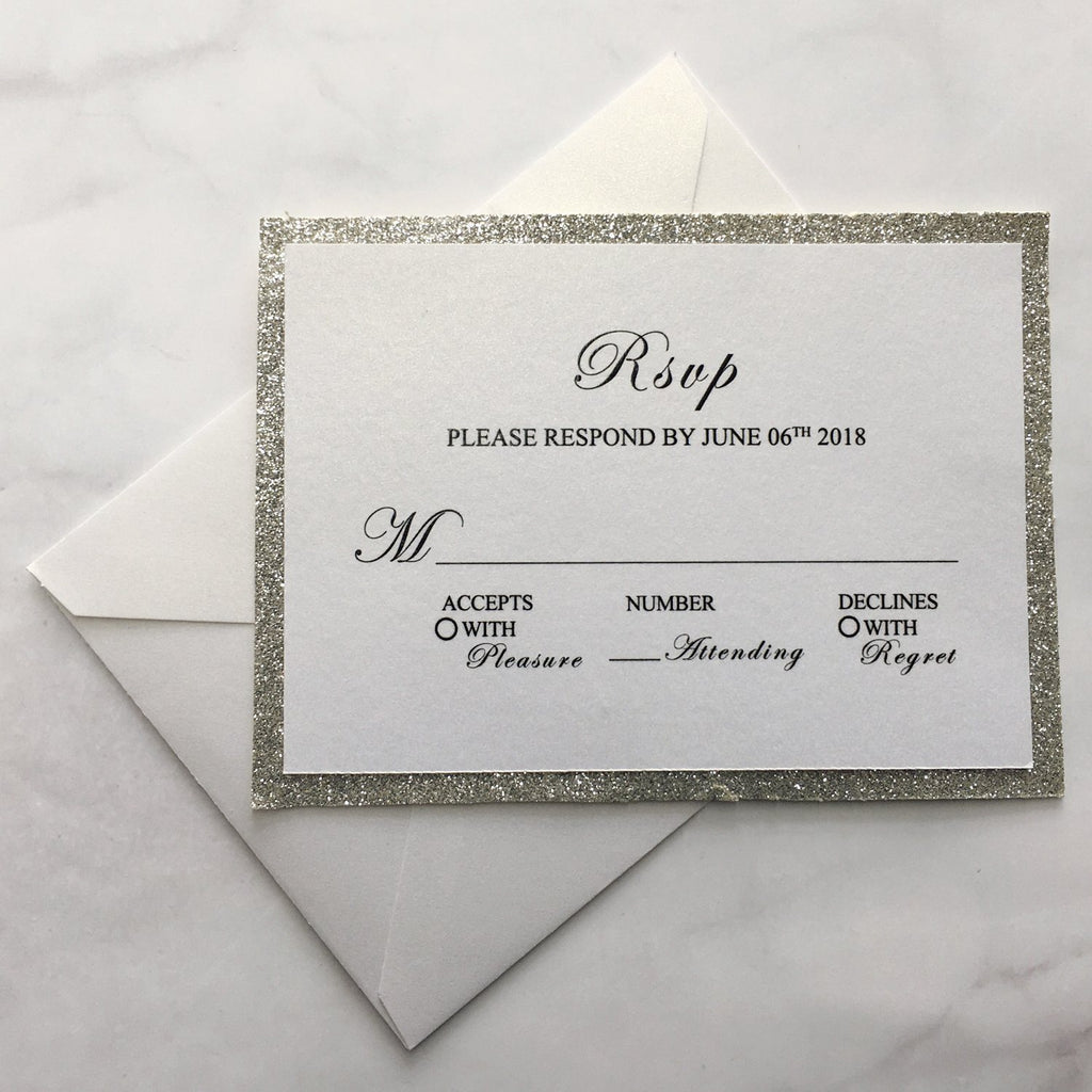 Luxury Glitter Silver Wedding Invitations, Grey Pocket Invitation Cards With RSVP Cards Picky Bride 