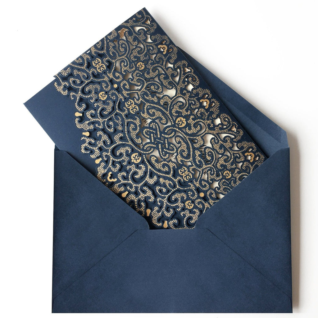 Luxury Navy Wedding Invitation Cards Pocket Design PB1988-N Picky Bride 