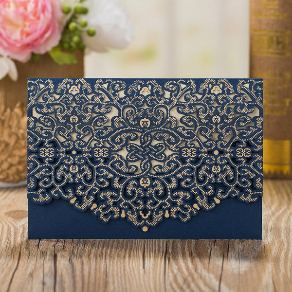 Luxury Navy Wedding Invitation Cards Pocket Design PB1988-N Picky Bride 