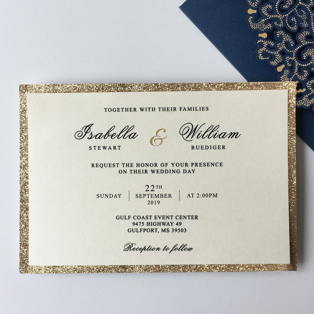 Luxury Navy Wedding Invitation Cards Pocket Design PB1988-N Picky Bride 