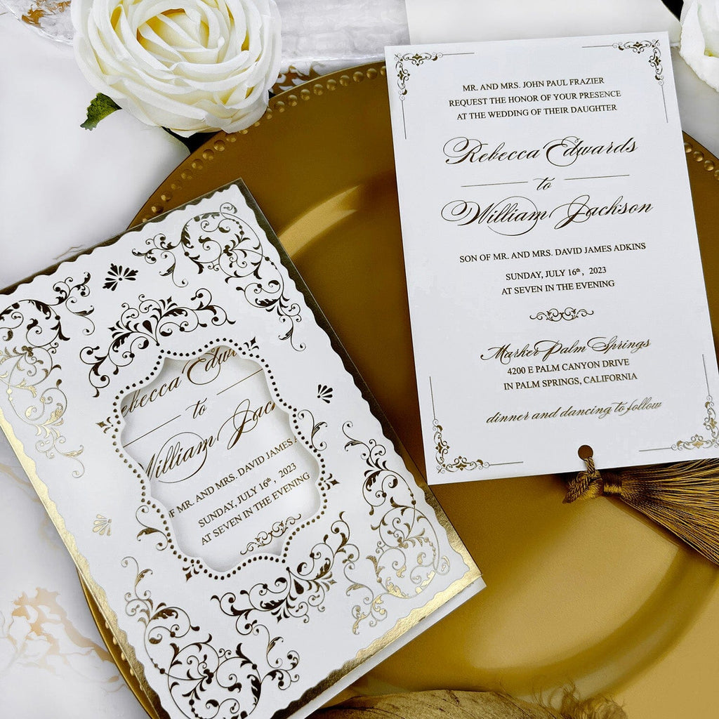 Luxury Pocket Tassel Wedding Invitation, Arabic Gold Foil Wedding Cards, Elegant Golden Shine Wedding Invites Picky Bride 