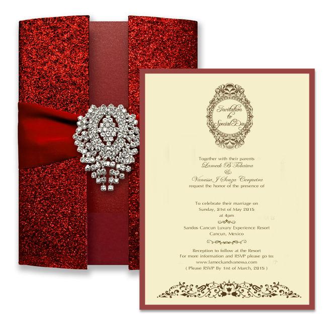 Cartes d'invitation de mariage rouge de luxe