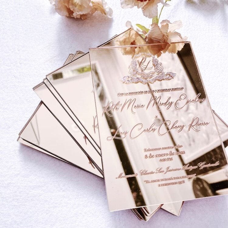 Luxury Rose Gold Mirror Acrylic Wedding Invitations, Personalized Wording Wedding Ceremony Supplies Picky Bride 
