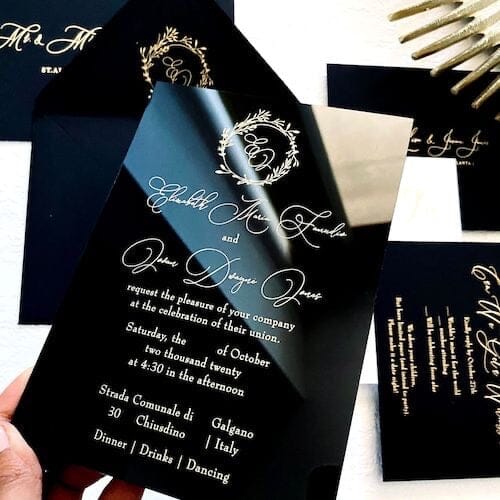 Rose Gold Mirror Acrylic Wedding Invitation, Invitation for a Luxury Event  — Sofia Invitations and Prints