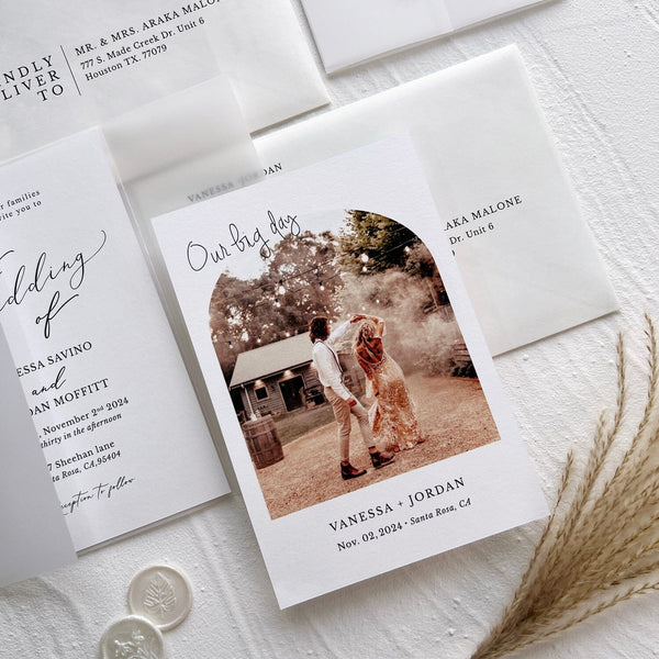 Minimalist Double-sided Photo Wedding Invitations, Printable Invite with Wax Seal, Vintage Wedding Theme Wedding Ceremony Supplies Picky Bride 