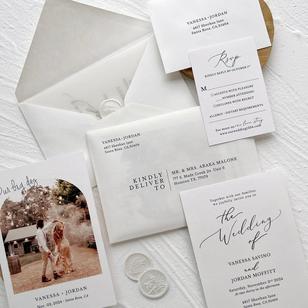 Minimalist Double-sided Photo Wedding Invitations, Printable Invite with Wax Seal, Vintage Wedding Theme Wedding Ceremony Supplies Picky Bride 