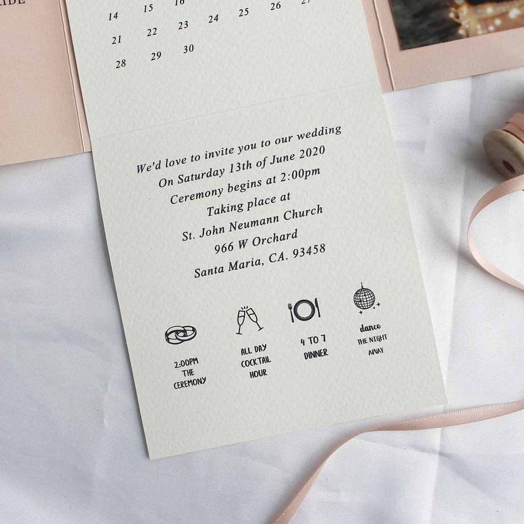 Minimalist Pale Pink Pocket Invitation for Wedding , Modern Elegant Invite & Photo Cards Picky Bride 