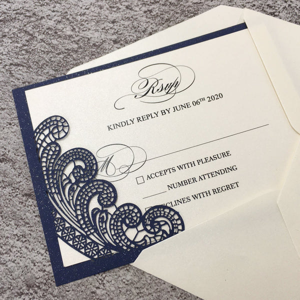 Navy Blue Wedding Invitations with RSVP Business Invitations Picky Bride 