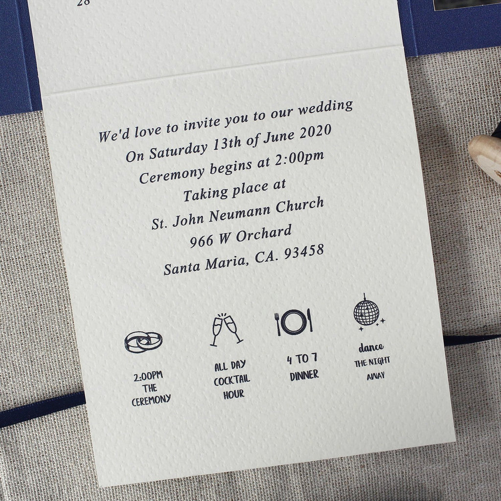 Navy Pocket Wedding Invitation , Classic Pocket Fold Invite Cards, Photo Cards & Vellum Belly Band Picky Bride 